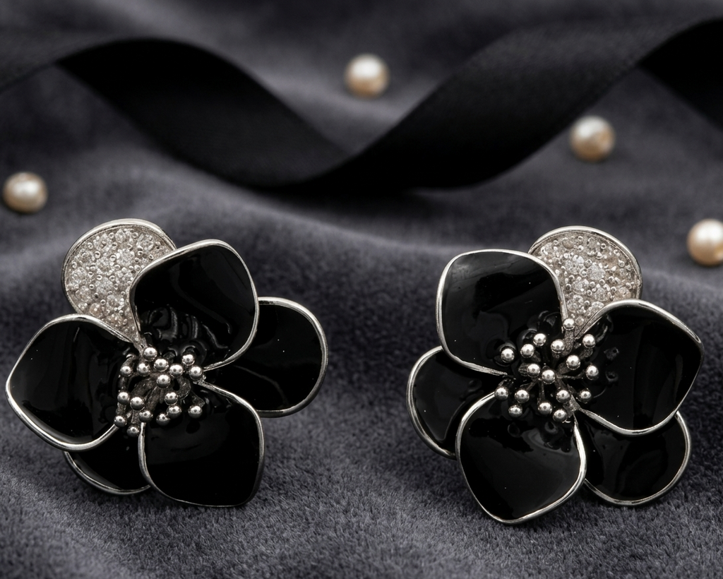 Black flower stud
