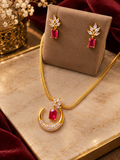 Ruby Crescent Floral Necklace Set | ADNK-12