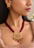 Aarohi Thewa Royale Necklace Set (Reddish Maroon) | ADNK-10