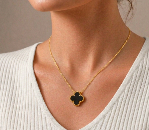Gold Plated Chain With A Black Clover Pendant