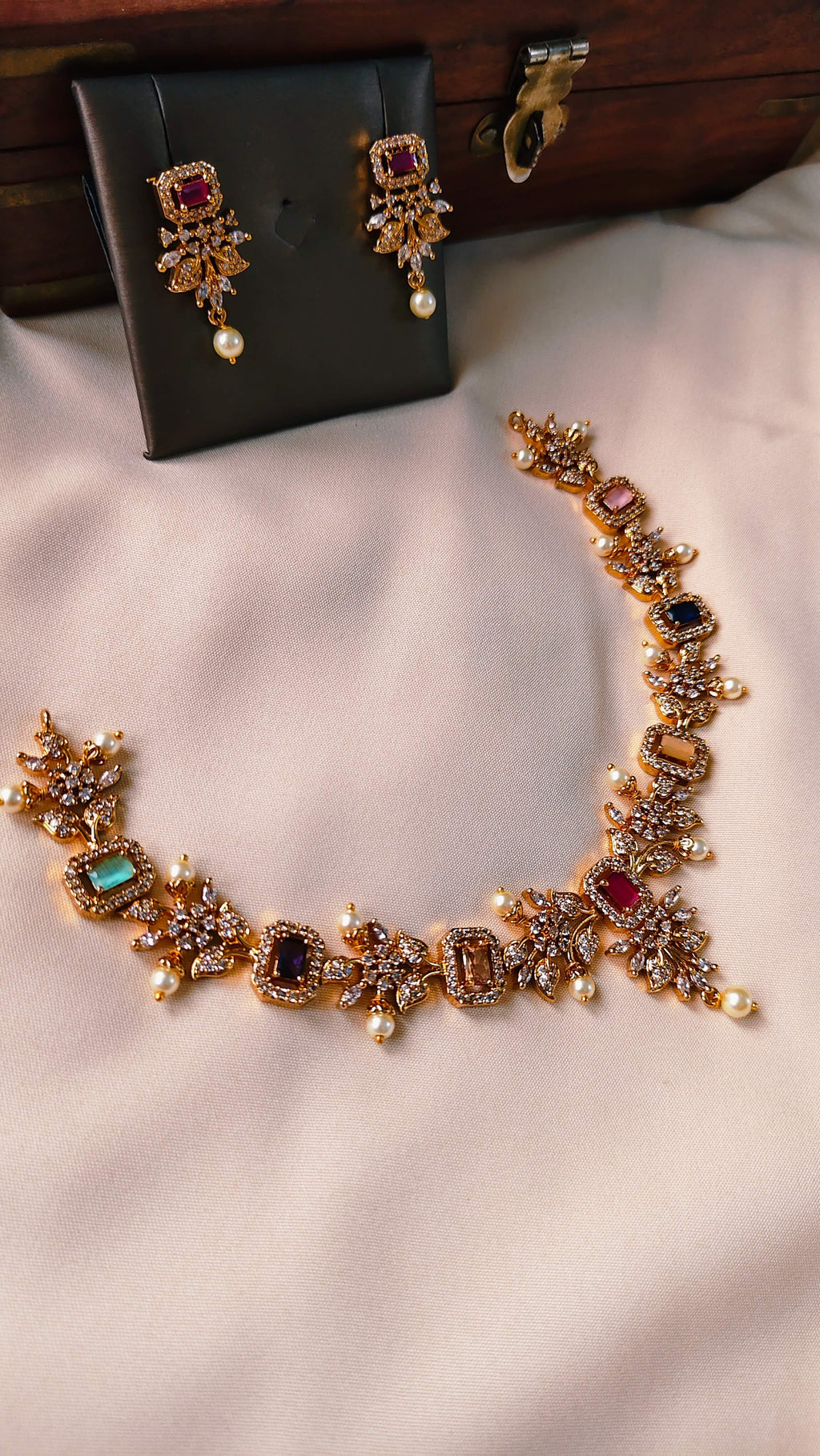 Navaratna Royale AD Necklace Set | TRDNK-59