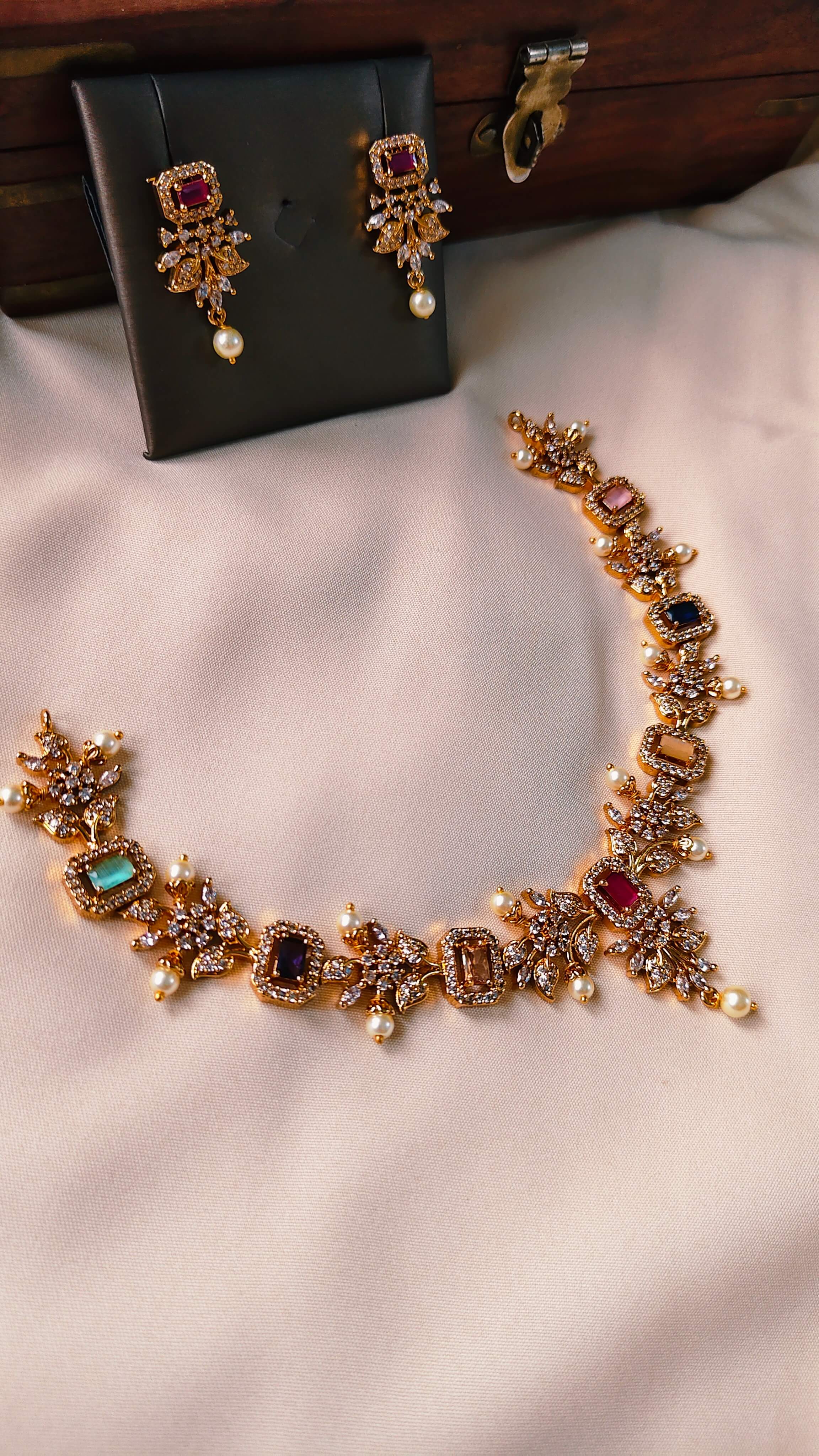 Navaratna Royale AD Necklace Set | TRDNK-59