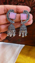 Blush Noor Oxidised Pink Stone Jhumka Earrings | OXDE-10
