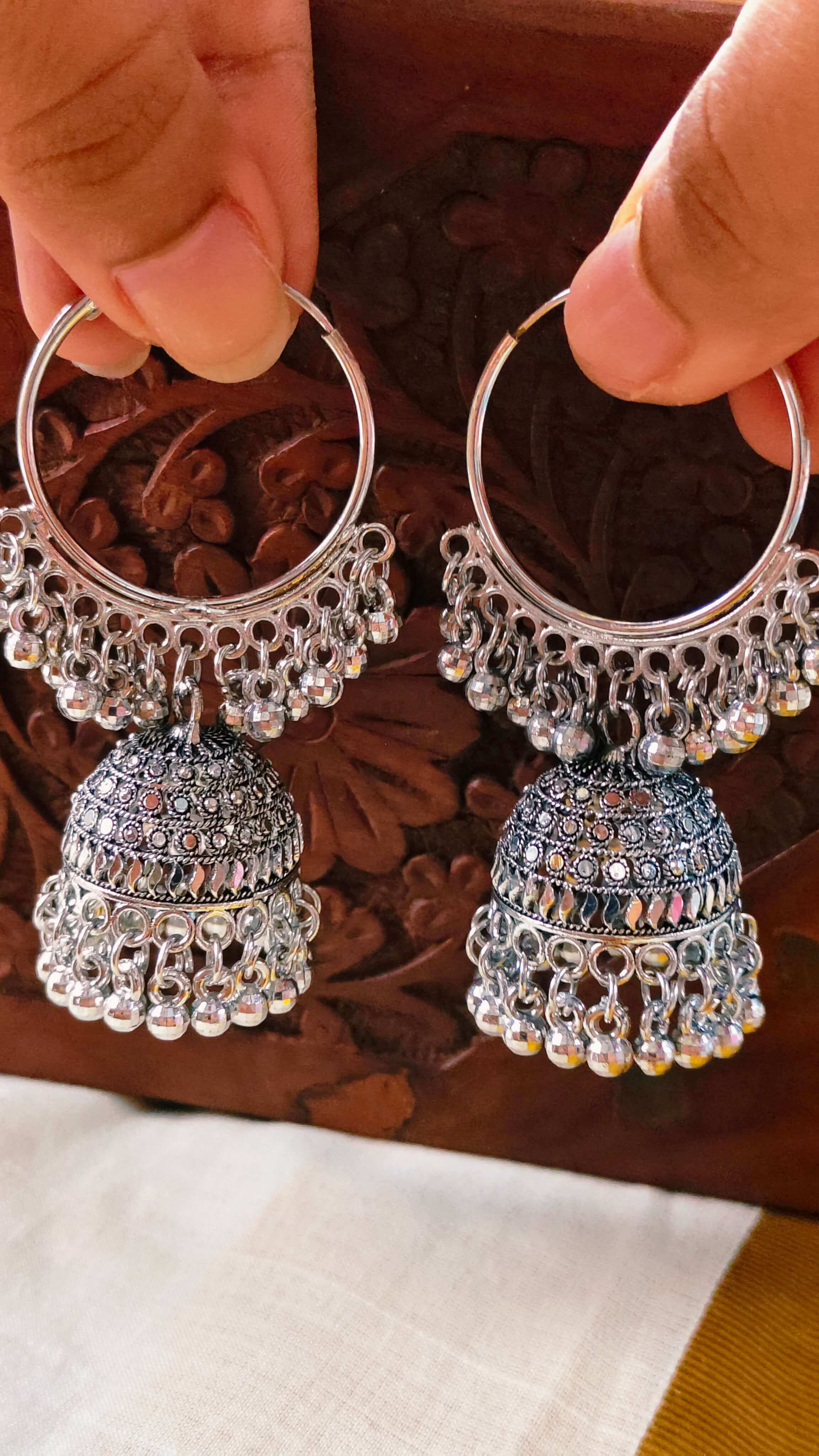 Naqsh Oxidised Hoop Jhumkas | OXDE-15
