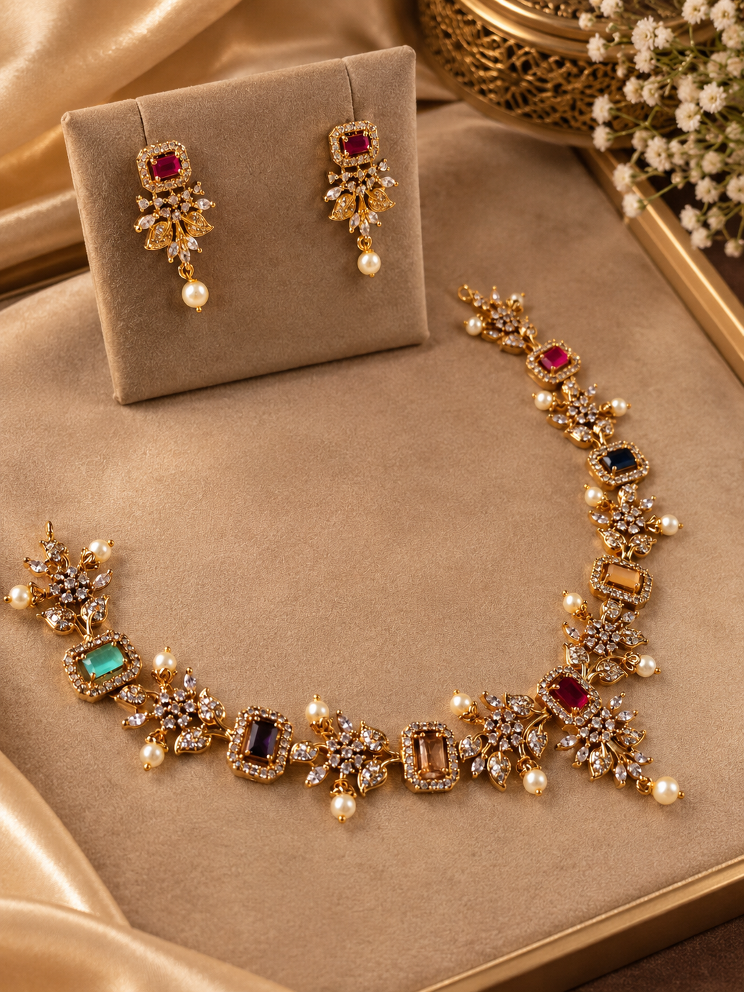 Navaratna Royale AD Necklace Set | TRDNK-59