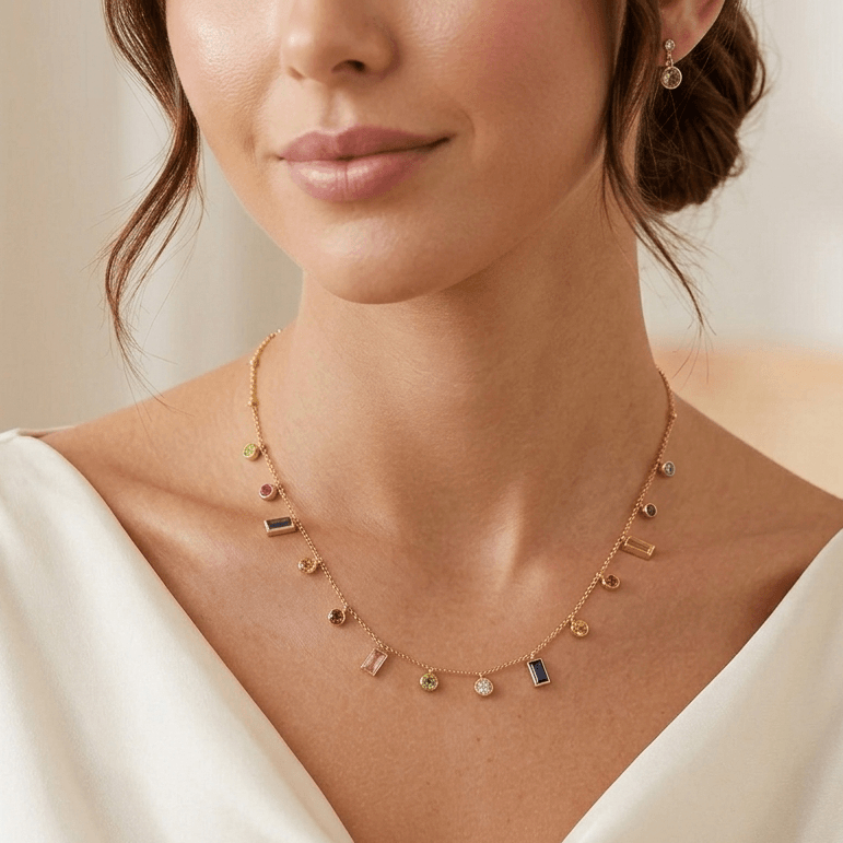 Multi Color Crystal Anti Tarnish Geometric Necklace