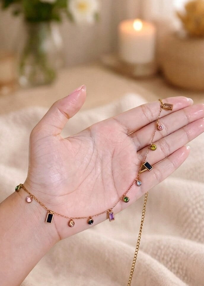 Multi Color Crystal Anti Tarnish Geometric Necklace