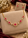 Ruvia Ruby Oval Stone Gold Necklace Set | ADNK-11
