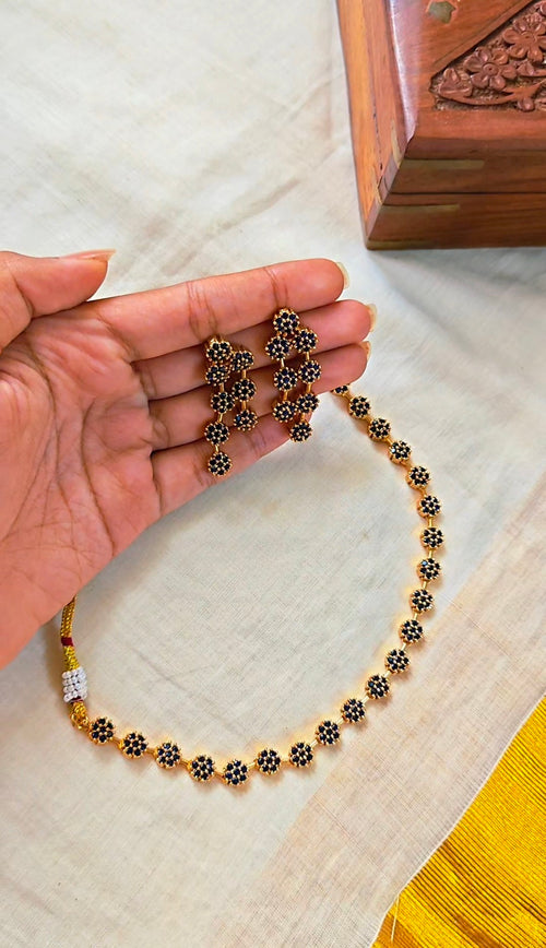Deep Blue Stone Floral Necklace Set | TRDNK-48