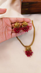 Gaja Lakshmi Ruby Beaded Pendant Set | TRDNK-60