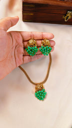 Gaja Lakshmi MInt Green Beaded Pendant Set | TRDNK-58