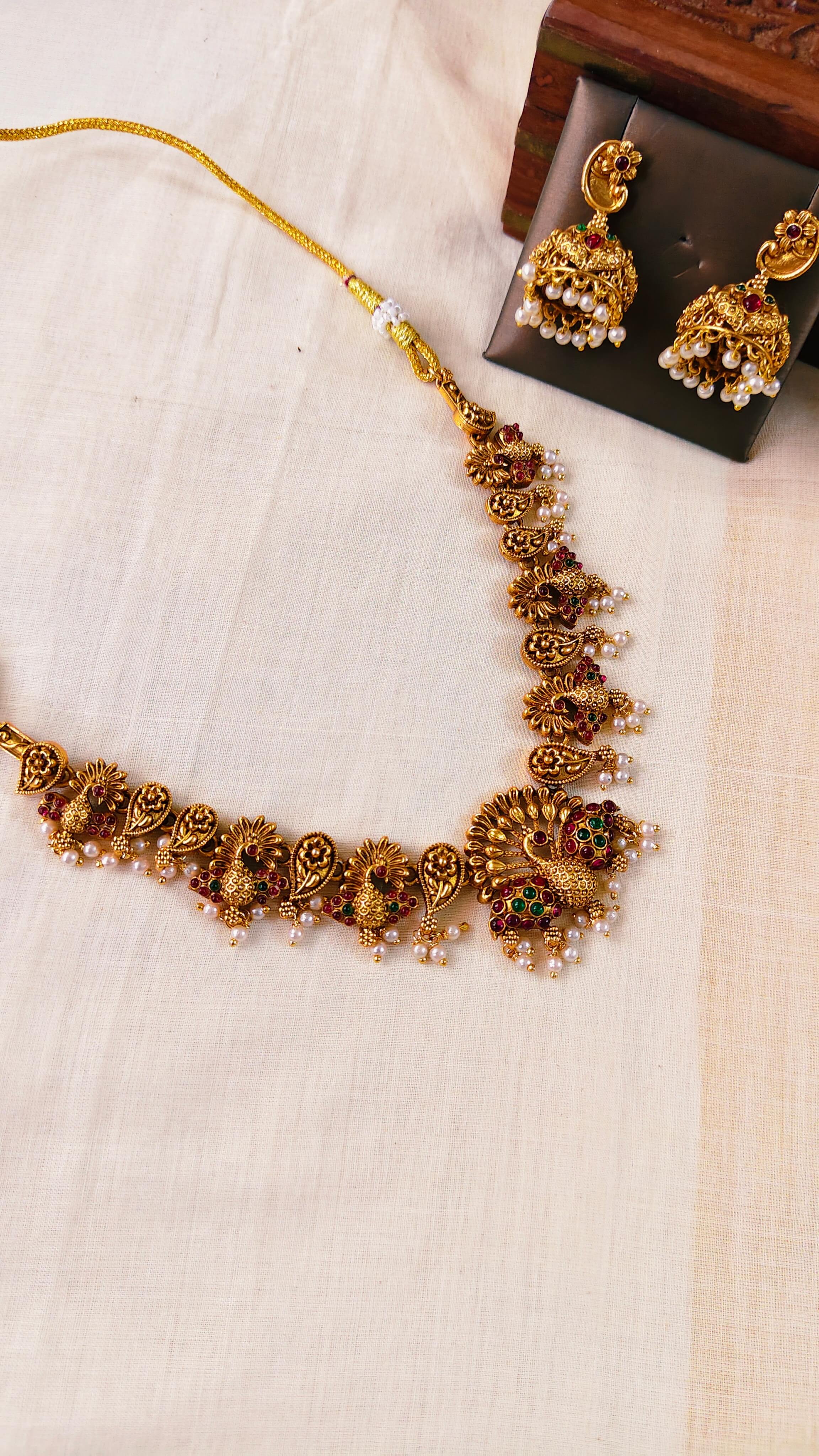 Rajarani Mayura Temple Necklace Set | TRDNK69