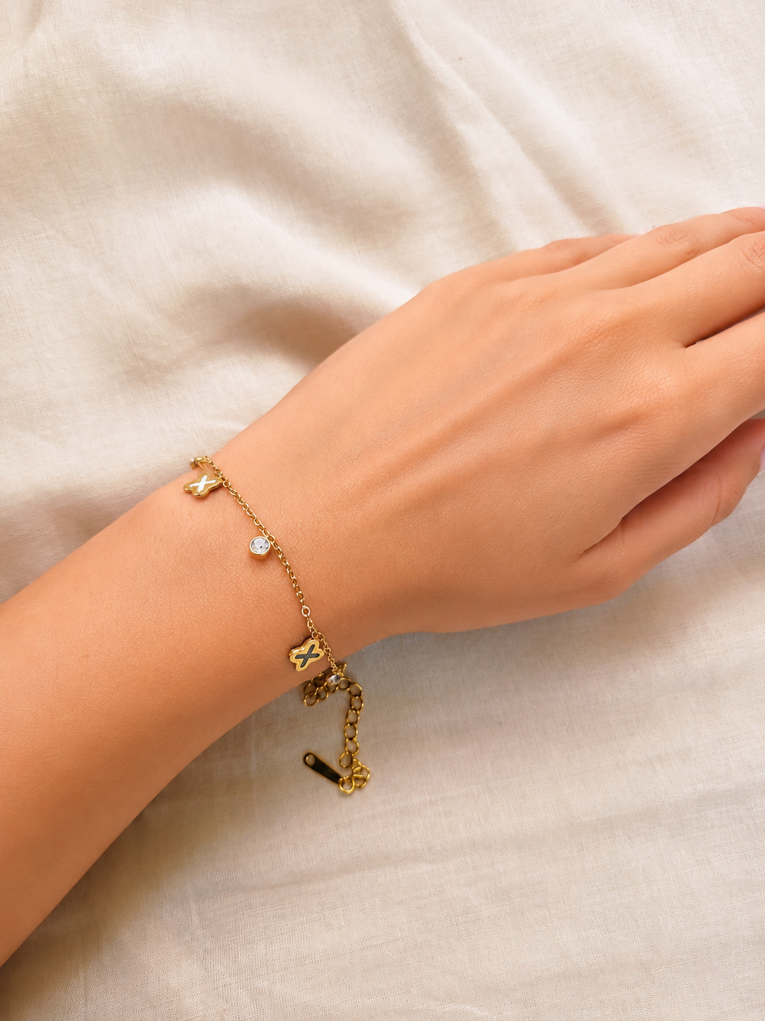 Anti Tarnish Cross Pattern Bracelet with Stones