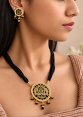 Aarohi Thewa Royale Necklace Set (Black , Round) | ADNK-08