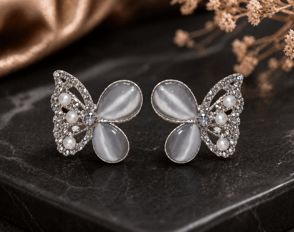 Silver Toned Butterfly Earrings