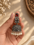Roohani Ruby Teardrop & Pearl Dome Jhumkas | OXDE-25