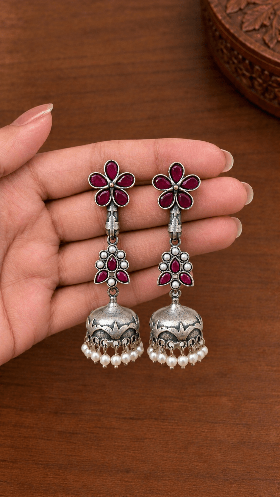 Ruby Bloom Pearl Jhumkas | OXDE-21