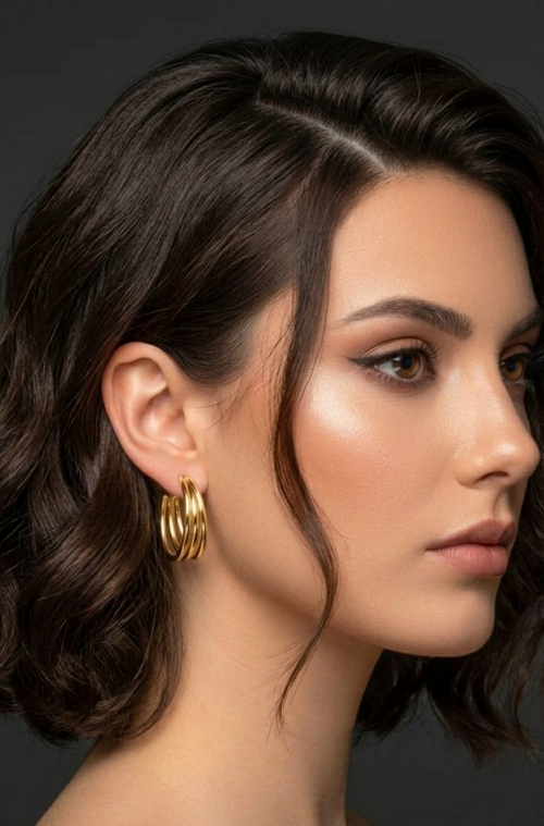 Gold plated stylish hoop earrings