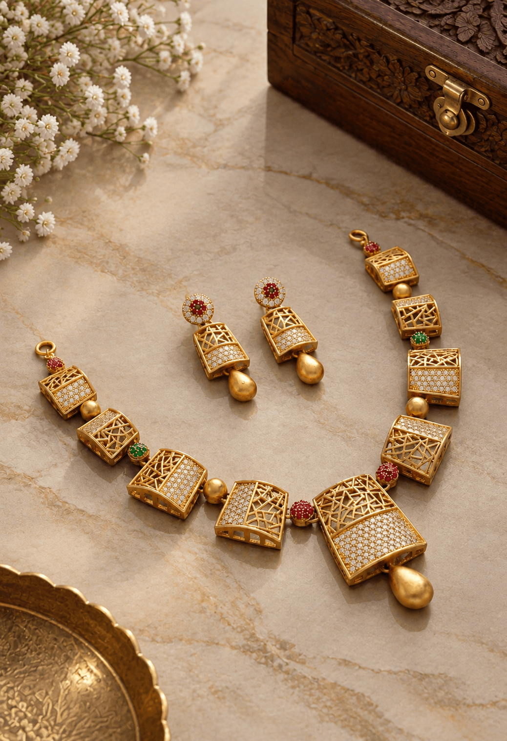 Evara Royal Lattice Necklace Set | ADNK-07