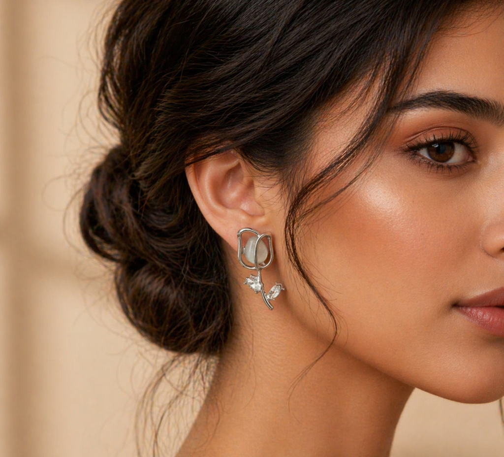 Silver plated tulip earrings